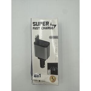 4 IN 1 Retractable Car Charger Cable Dual Port USB C PD Fast Charging Adapter